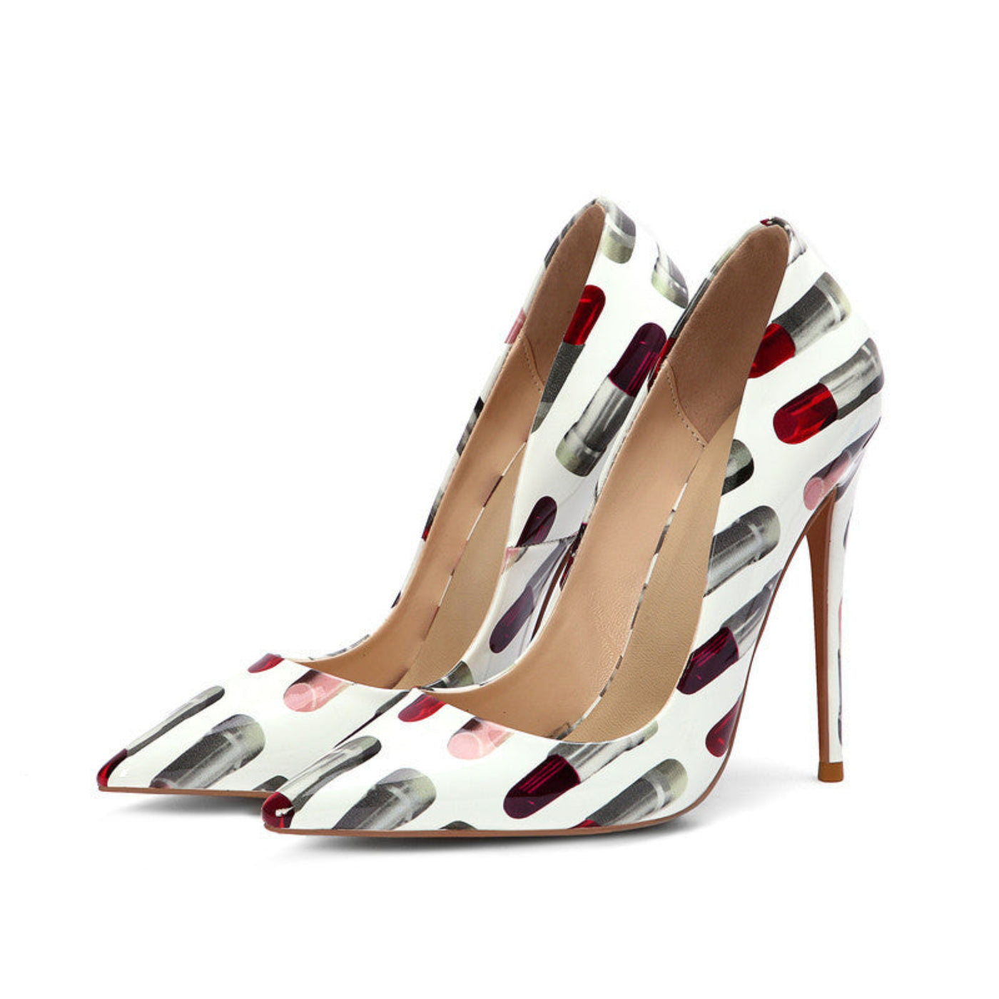 Hand-painted pointed toe heels with skinny stiletto heels for an artistic, elegant look.