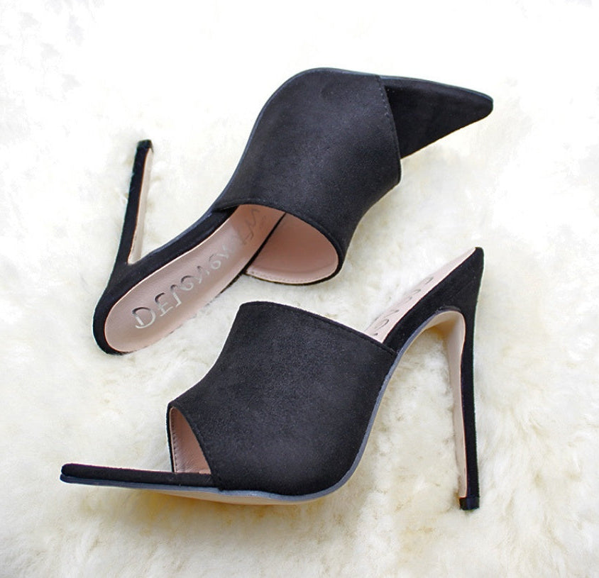 Women's early autumn fish-mouth pointed high heels in a sexy sandal-slipper design