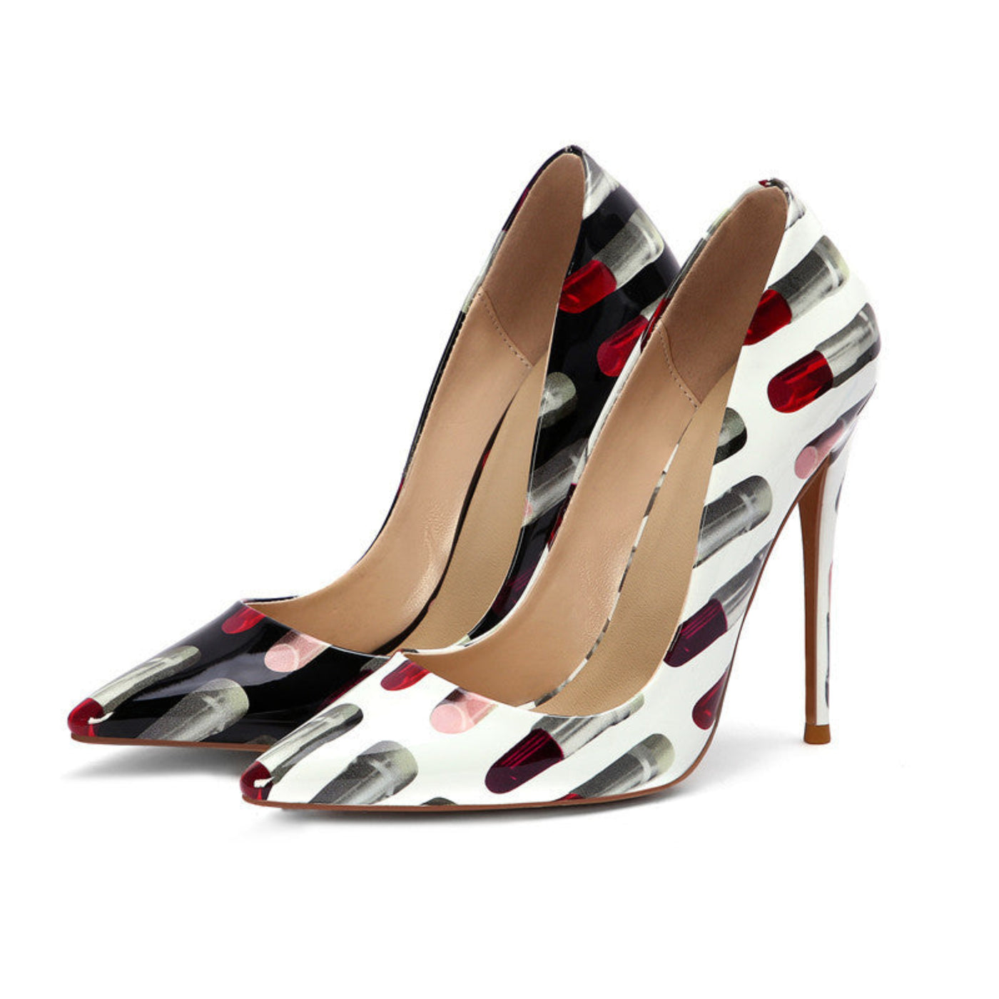 Hand-painted pointed toe heels with skinny stiletto heels for an artistic, elegant look.