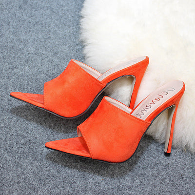 Women's early autumn fish-mouth pointed high heels in a sexy sandal-slipper design