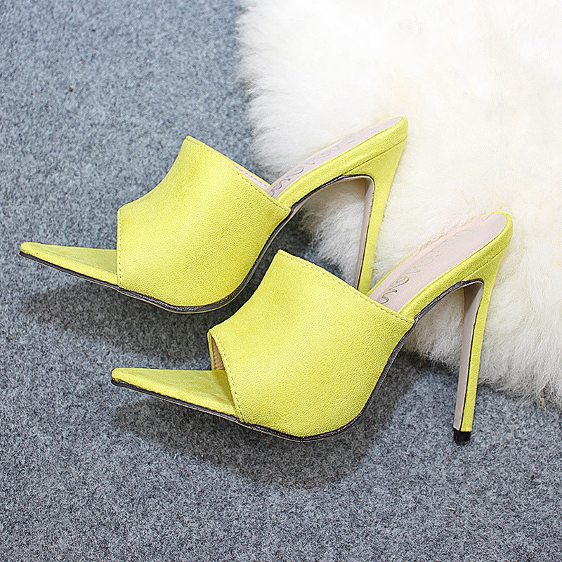 Women's early autumn fish-mouth pointed high heels in a sexy sandal-slipper design