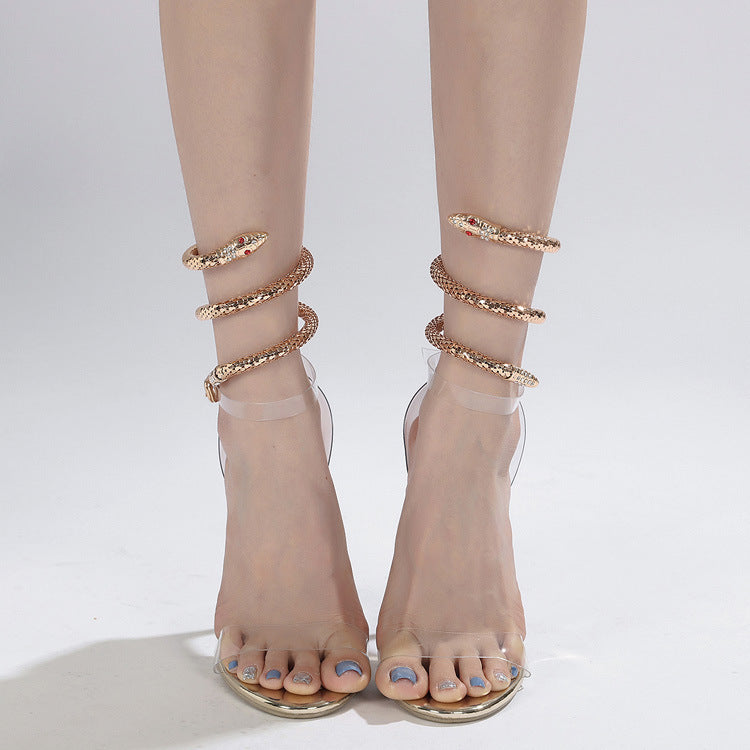 Gold PU heels with round toe and ankle buckle strap, European and American style, sizes 35–42.

