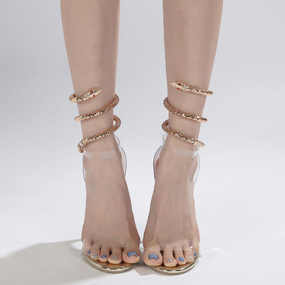 Gold PU heels with round toe and ankle buckle strap, European and American style, sizes 35–42.

