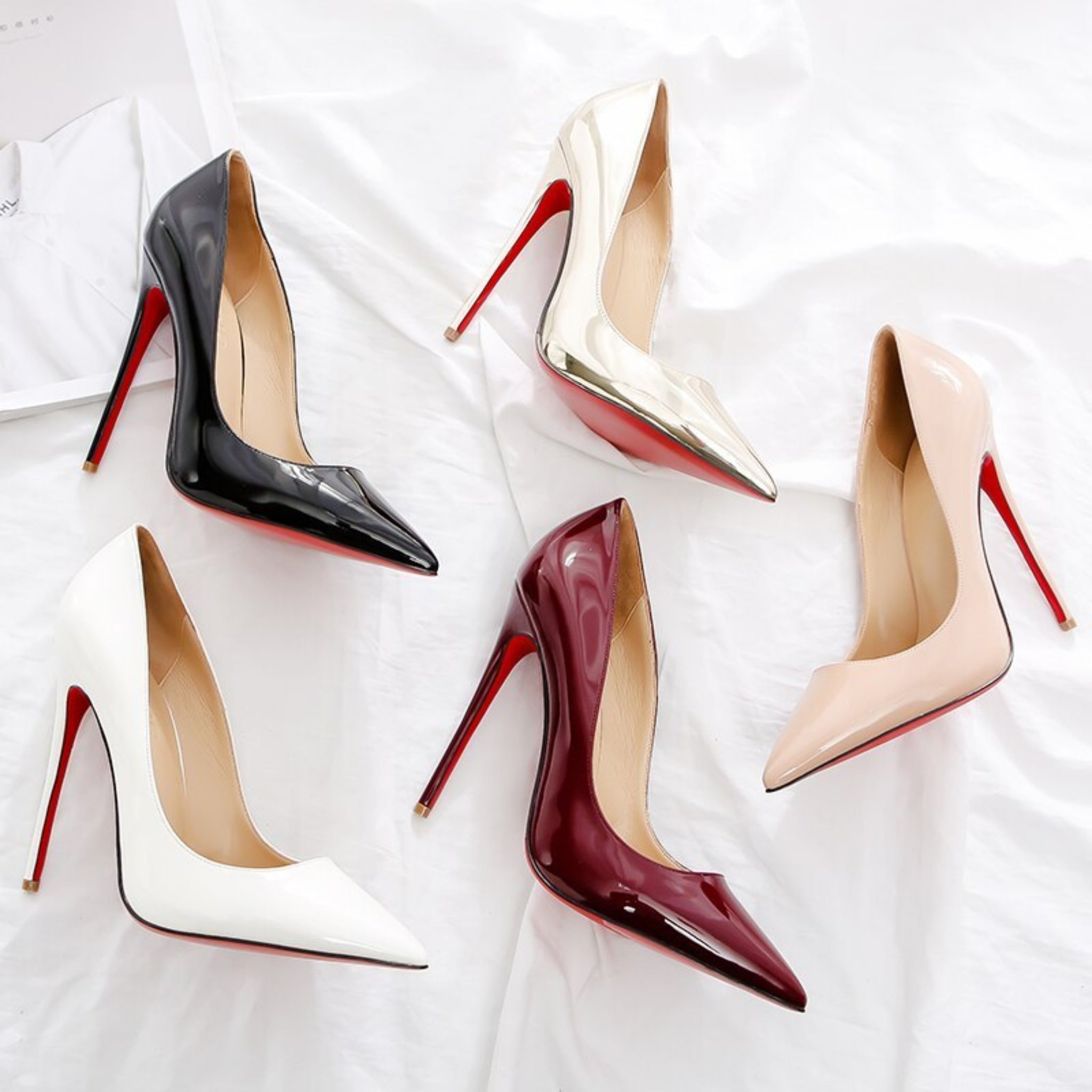 Stylish patent leather high heel shoes with a shallow mouth, designed to keep feet warm and comfortable during colder seasons.
