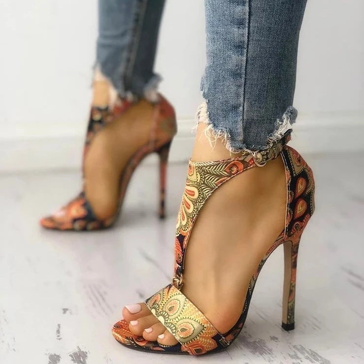 Canvas sandals with fish-mouth open toe, totem pattern, and rubber sole in a European and American street-style design.